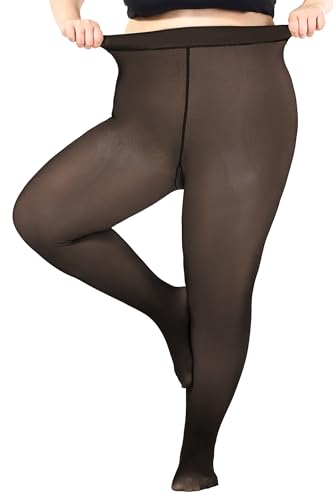 Women's Plus Size Fleece Lined Tights,Winter Warm Fake Translucent Tights,Thermal Thick Pantyhose Leggings