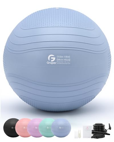Image of Gruper Yoga Ball, Extra Thick Exercise Ball for Workout Pregnancy Stability - 4 Sizes Anti Burst Balance Ball for Yoga, Pilates, Fitness, Birthing, Physical Therapy - Includes Pump