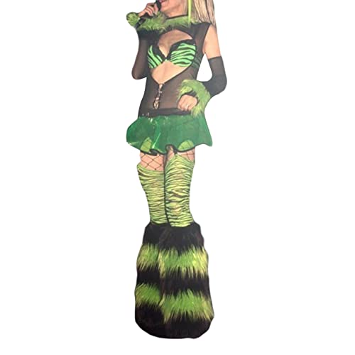 Fiacafyo Women's Knitted Leg Warmers Knee High 80s 90s Goth Leg Warmer Girls Kawaii Japanese Preppy Style Ribbed Y2K Leg Sleeves (B-black green, One Size) - Image 2