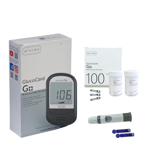 ARKRAY Glucocard G+ Advance Glucometer Machine | Blood Sugar Testing Kit for Diabetes | FREE 100 Test Strips + 25 Lancets | Auto Coding | Accurate Blood Glucose Monitor for Home Use