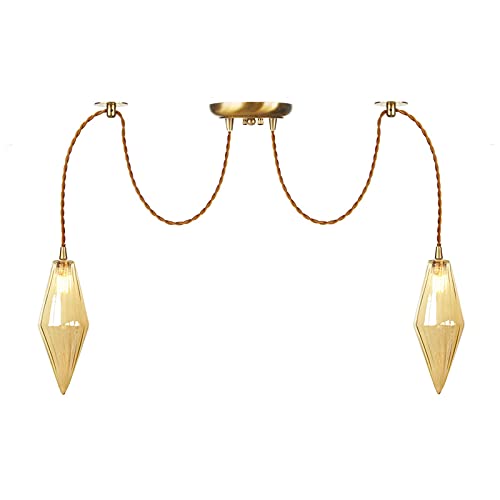 Lustre moderne en laiton doré et verre avec hauteur réglable pour salon
