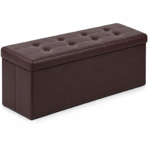 Image of ALASDO 43 Inch Folding Storage Ottoman Bench with Hidden Storage, PU Leather Ottoman Foot Rest Stool, End of Bed Bench for Bedroom, Living Room, Entryway and Closet, Brown