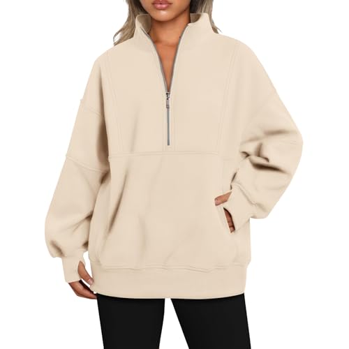 Womens Half Zip Pullover Long Sleeve Oversized Sweatshirt Fleece