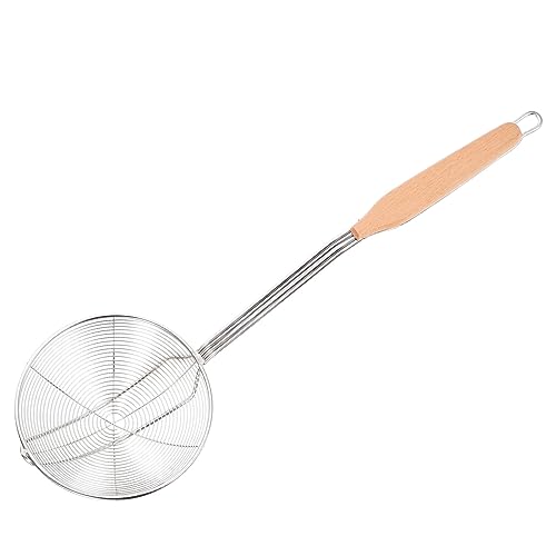 GLEAVI 1 pieza Espumadera Inoxidable con Mango de Madera para Freír y Cocinar para y Fritos Resistente Altas Herramienta Multifuncional para Cocina