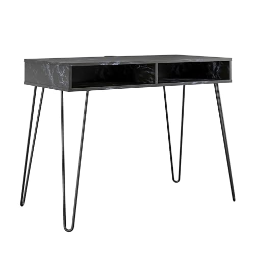 Novogratz Athena Computer Desk with Storage, Black Faux Marble