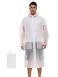 SaphiRose 1pack Reusable EVA Rain Ponchos for Adults-Extra Thick Heavy Duty Rain Jackets Unisex Raincoats with Hood (White,Plus Size)
