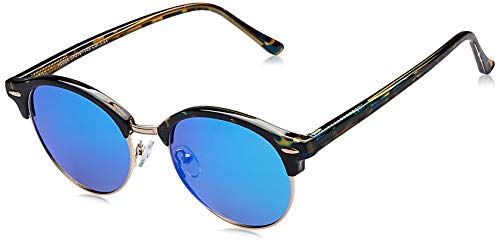 HIKARO Lunettes de Soleil Polarisées Femme Homme Demi-cerclées Demi-monture Ronde Retro Vintage Sport Ski Peche Cyclisme Unisexe Bleu Miroir TAC Cat 3 Verres Marque