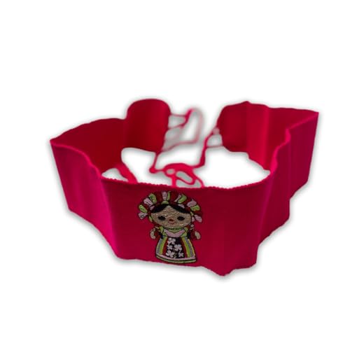 Traditional Mexican Artisanal Waist Belt, pink with lele doll Decorative Embroidery maria2
