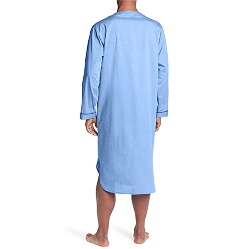 Men's Cotton Nightshirt V Neck Long Sleeve Button Down Nightgown Summer Mid-Length Henley Sleepwear Sleepshirt3