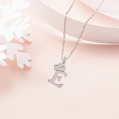 Jiarui 925 Sterling Silver Initial Letter A-Z Pendant White Gold Plated Crown Initial Pendant Necklace For Women With Micro Pave Setting Cubic Zirconia Cable Chain 18"+2" Adjustable #TOP3