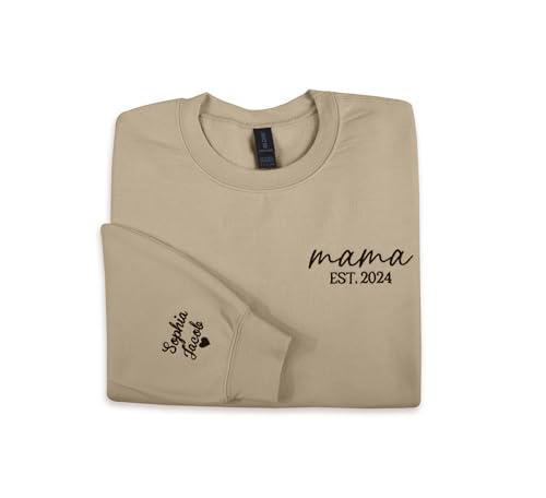 NACRE APPAREL Custom Text Est Embroidered Sweatshirt Hoodie Personalized Embroidery Add Your Name on Sleeve Long Sleeve