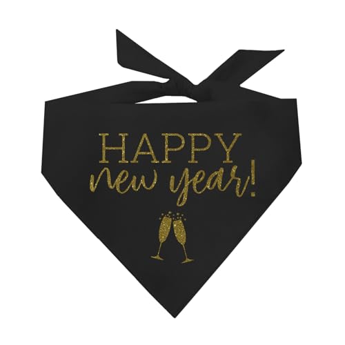 Happy New Year Dog Bandana | 100% Cotton Adjustable Triangle | Made in USA | New Year's Eve | Celebration | Cheers to 2026 |Black, One Size (195)