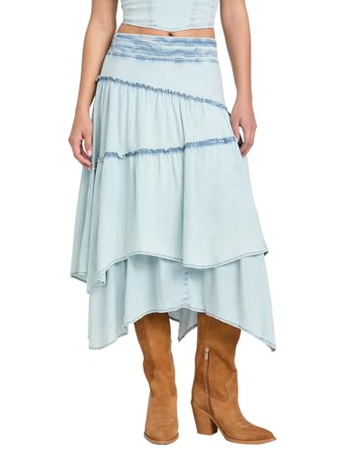 GUESS Womens Tanya Denim Maxi Skirt, Whimsy Blu, 29