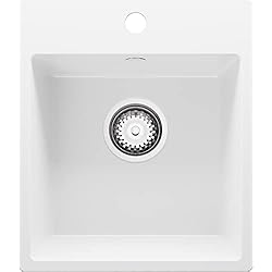 Fregadero 38X38 Fregadero Cocina 38 x 44 cm, Fregadero Granito Un Seno + Sifón Clásico, Fregadero Empotrado Riga 40 Easy de Primagran, Blanco