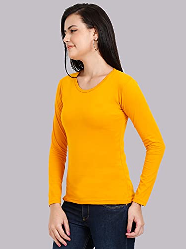 Image of FLEXIMAA Women's Cotton Plain Round Neck Full Sleeve T-Shirt