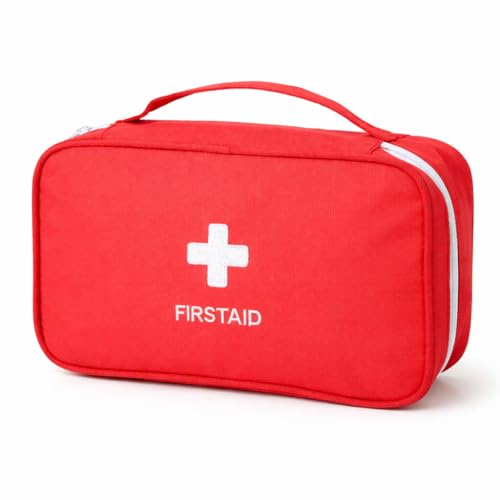 Image of AccuPrints Sumiko First Aid Kit Bag | Medicine Storage Box Container | Multipurpose Portable & Spacious Emergency Pouch Organizer with Mesh Pouch & Elastic Loops | for Travel Camping Home & Gifts Red
