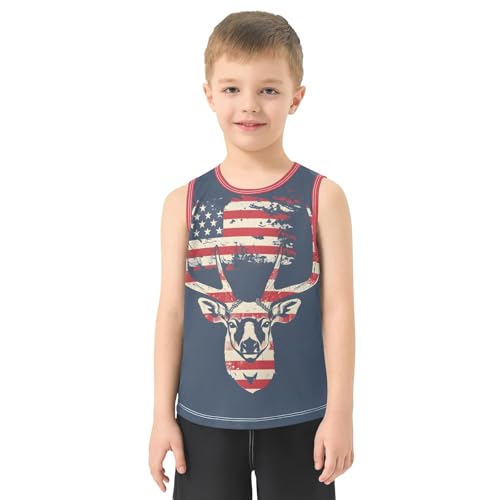 American Deer Head Pattern Boys Tank Top Sleeveless Quick Dry Athletic T-Shirts 3-10T2