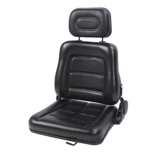 SIXRUN Gabelstaplersitz mit Schalter, Ergonomischer Rasenmähersitz aus PVC-Leder, Verstellbare 30-180-Grad-Rückenlehne für Bagger, Lader und Teleskoplader (Ohne Armlehne)