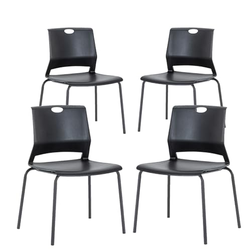 Image of Black Stackable Chairs Set of 4, Modern Office Guest Chair Wide Seat, Stackable Dining Chairs, Plastic Chair for Conference Room, Church,Living Room, Waiting Room, Classroom.