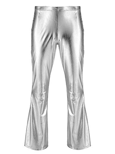 Hedmy Men's Shiny Faux Leather Disco Trousers Bell Bottoms Flared Long Pants Motorcycle Leggings