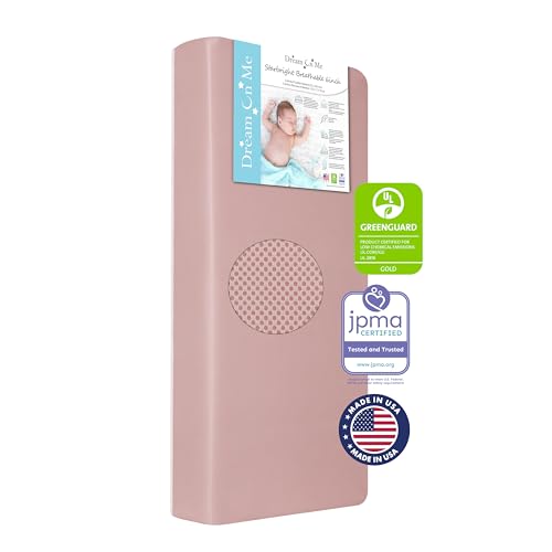 Image of Dream On Me Starbright Breathable Fiber Crib & Toddler Mattress – Dusty Rose, Waterproof Cover, GREENGUARD Gold & JPMA Certified, Made in USA, Fits Full Size Cribs & Toddler Beds