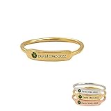 Anillo conmemorativo personalizado con nombre de piedra de nacimiento, anillos de promesa personalizados para mujeres y hombres, anillo de piedra natal con nombre y fecha grabados, anillo