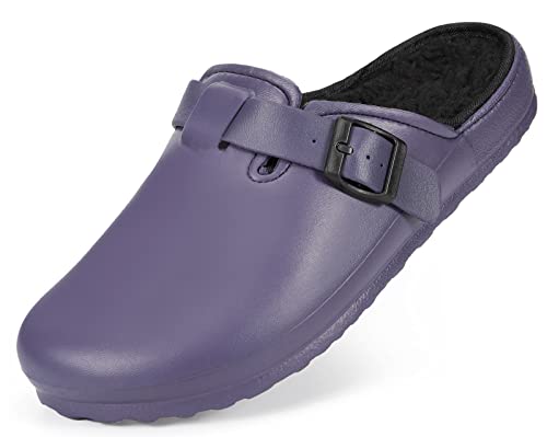 Hsyooes Women's and Men's Clogs, Lined Garden Shoes, Comfortable Slippers for Men, Winter Warm Slippers, Plush Mules, Home Slippers, Purple, 7 UK