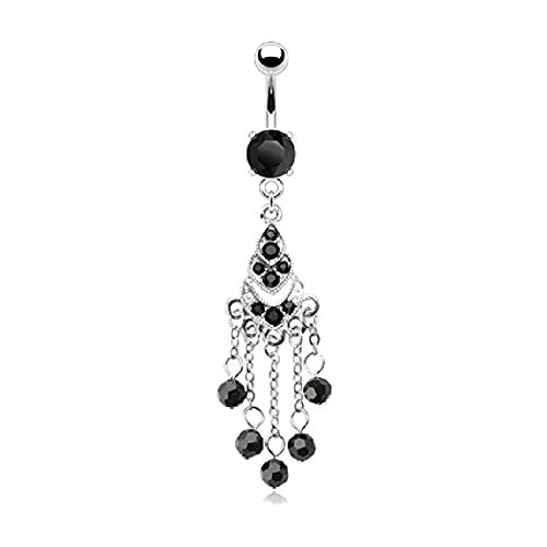 beyoutifulthings Ventre-nabelpiercing Lustre Barreau de paisseur 1,6 mm Longueur 10 mm Acier Chirurgical Piercing de Nombril Acier Inoxydable Argent Noir Cover