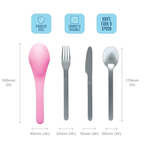 Smash on The Go Stainless Steel Reusable Travel Cutlery Set Pink Case - Image 3