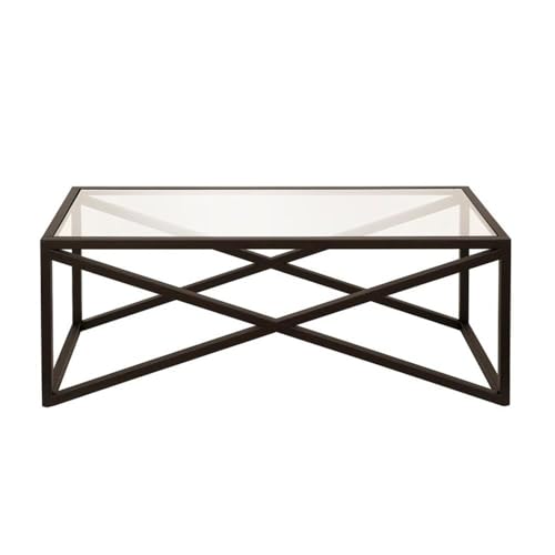 Henn&Hart Black and Bronze Rectangular Coffee Table with Glass Top - Thumbnail 4