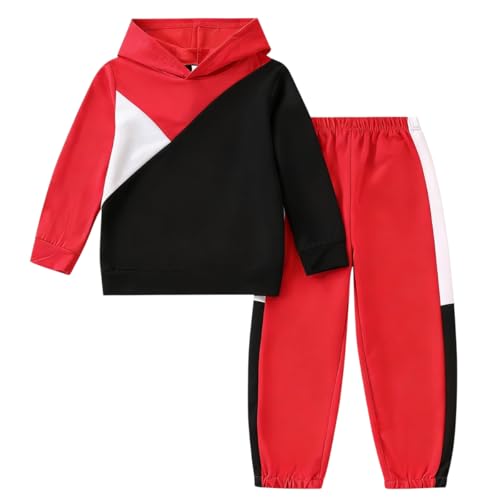 Image of Boys Clothes 2pcs Tween Boy Color Block Hoodie + Pants Little Boys Fall Winter Outfits Set, 4-12 Years