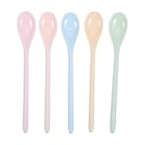 BAZEITFLOW 5個 密胺仿瓷耐摔長柄 用スプーン 幼児園用混ぜる用大きめプラスチックスプーン 設計で割れにくい 再利用可能