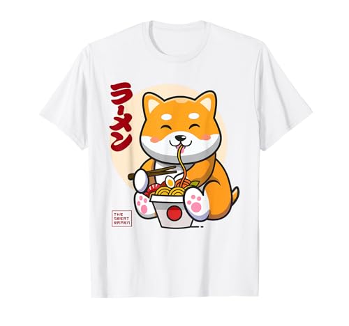 Camisa Shiba Inu, Kawaii Anime Shiba Inu, t-shirt Ramen japonês, Branco, S
