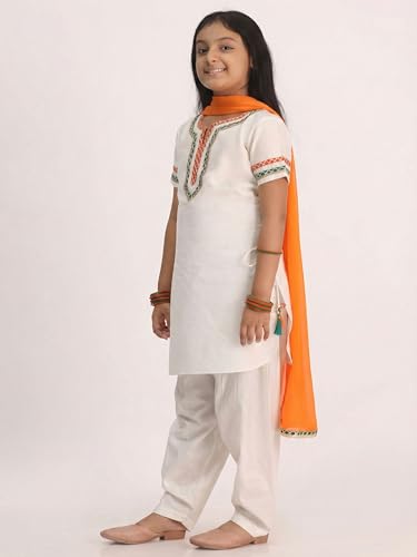 Image of VASTRAMAY Girls White Viscose Kurta Set | Traditional Indian Outfit