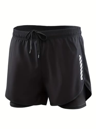 Image of THIRD QUADRANT 2-in-1 Running or Gym Lycra Shorts for Men || Quick-Dry Athletic Shorts ||with Built-in Liner, Black