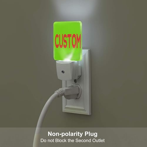 Image of Personalized LED Plug-in Night Light 2-Pack with Pictures Text Logo, Custom Photo Auto Sensor Nightlights Set of 2 for Bedroom Bathroom Hallway Decor Gifts