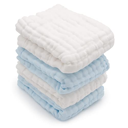 Image of purestic Muslin Burp Cloths for Baby - 9 Layers Extra Soft & Absorbent - 100% Organic Cotton - 20”x12” Large Size, for Baby Boy and Baby Girl, Baby Shower Baby Registry (4-Pack, White and Blue)