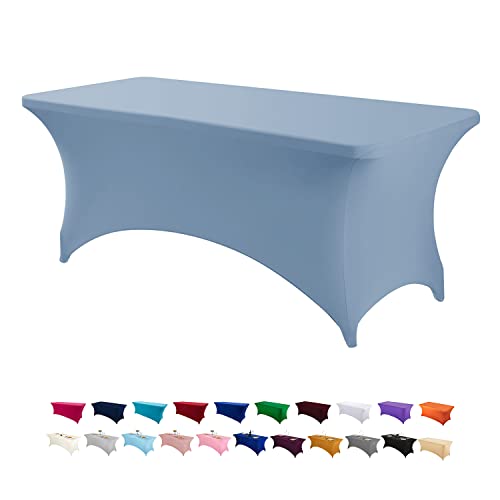 Image of Peomeise 6FT Spandex Table Cover Rectangular Stretch Spandex Tablecloth (Dusty Blue,6FT)