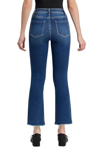 VERVET Women's High-Rise Raw Step Hem Cropped Kick Flare Jeans3