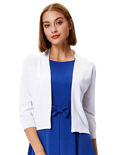 Grace Karin CLAF2003-30_M@#JDHDL-1 Women'S Classic 3/4 Sleeve Shrug Cardigan For Dresses Open Front Bolero Cardigan Sweaters Medium White thumb #2