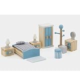 Schönes Spielzeugmöbel-Set aus Holz für das Puppenhaus-Schlafzimmer, 8-teilig.