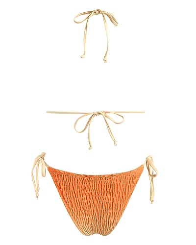 Image of Women's Triangle Bikini Set String Swimsuit Print Tie Smocked Ruched Two Piece Bathing Suit