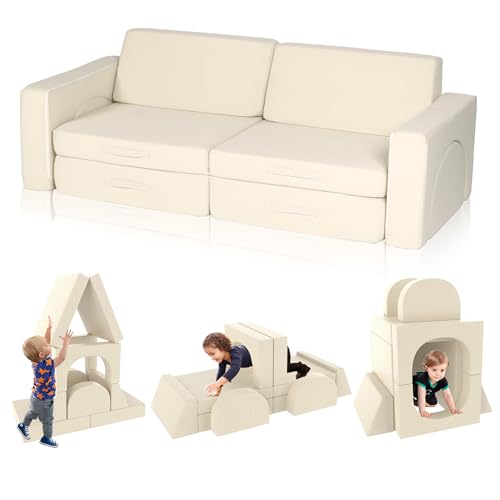 Image of CATMIX Modular Kid Play Couch, 10PCS Kids Couch Sectional Sofa Soft & Stylish Toddler for Playroom Bedroom, Kids Adults, Floor Foam Sofa for Boys and Girls (Beige)