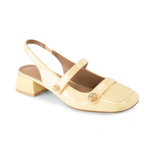 Image of Slingback Mary Jane Heels for Women Low Block Heel Closed Square Toe Pump Shoes Heels Classic Daily Office Dressy Shoes