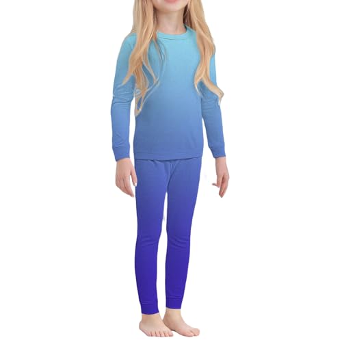 Conjunto de ropa interior térmica fina para niñas, ropa interior cálida superior e inferior para clima frío/esquí, color degradado, ropa de invierno, A-azul, 6-7 años