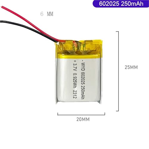 Batería 602025 250 mAh alta densidad y corriente estable de 3,7V en formato plano 3
