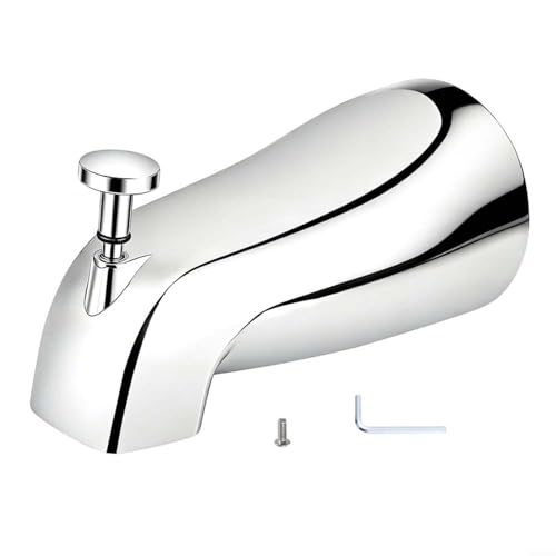 Helilyco Desviador de boquilla de bañera en cromo, para construcción de metal resistente para tuberías roscadas y deslizantes de 1/2, incluye adaptador reductor y cinta PTFE (plata)