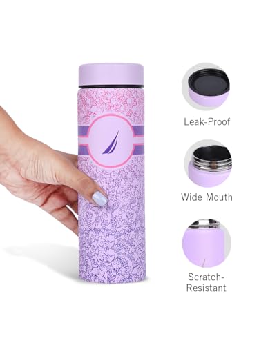 Image of NAUTICA Premium Leak-Proof Insulated Water Bottle - 1pc (Stern)| 500ml | Stainless Steel Flask with 24 Hours Temperature Retention | Ideal for Travel, Gym, Office Use Titanium Printed-Violet /Pink