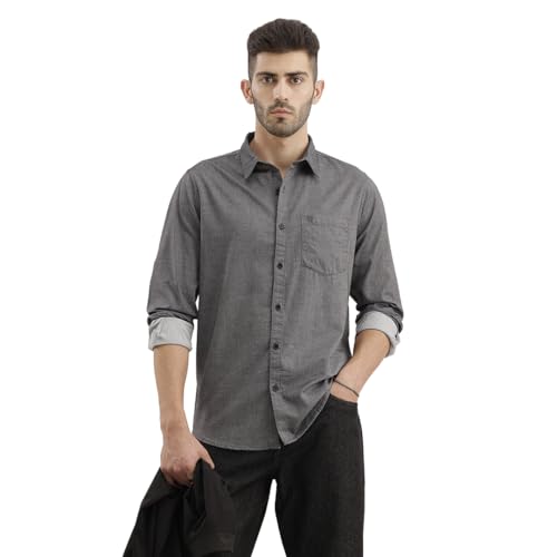 Image of WROGN Men's Cotton Twill Shirt | Solid Black | Regular Fit | Everyday Style
