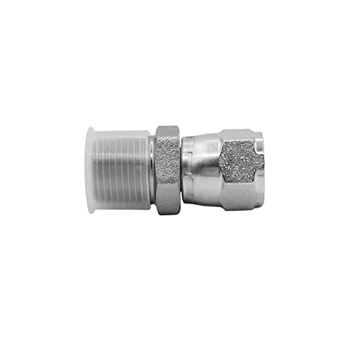 Image of (2-PACK) 6505-06-06 Hydraulic Hose Adapter Fitting 3 /8 inch Male (3 /8-18 NPTF) x 3 /8 inch Female JIC 37 Swivel (9 /16-18 UNF) Straight Pipe Joints Connector Carbon Steel